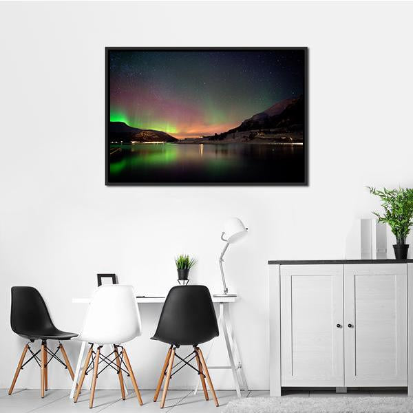 Arctic Night Aurora Borealis Canvas Wall Art-1 Piece-Floating Frame-24" x 16"-Tiaracle