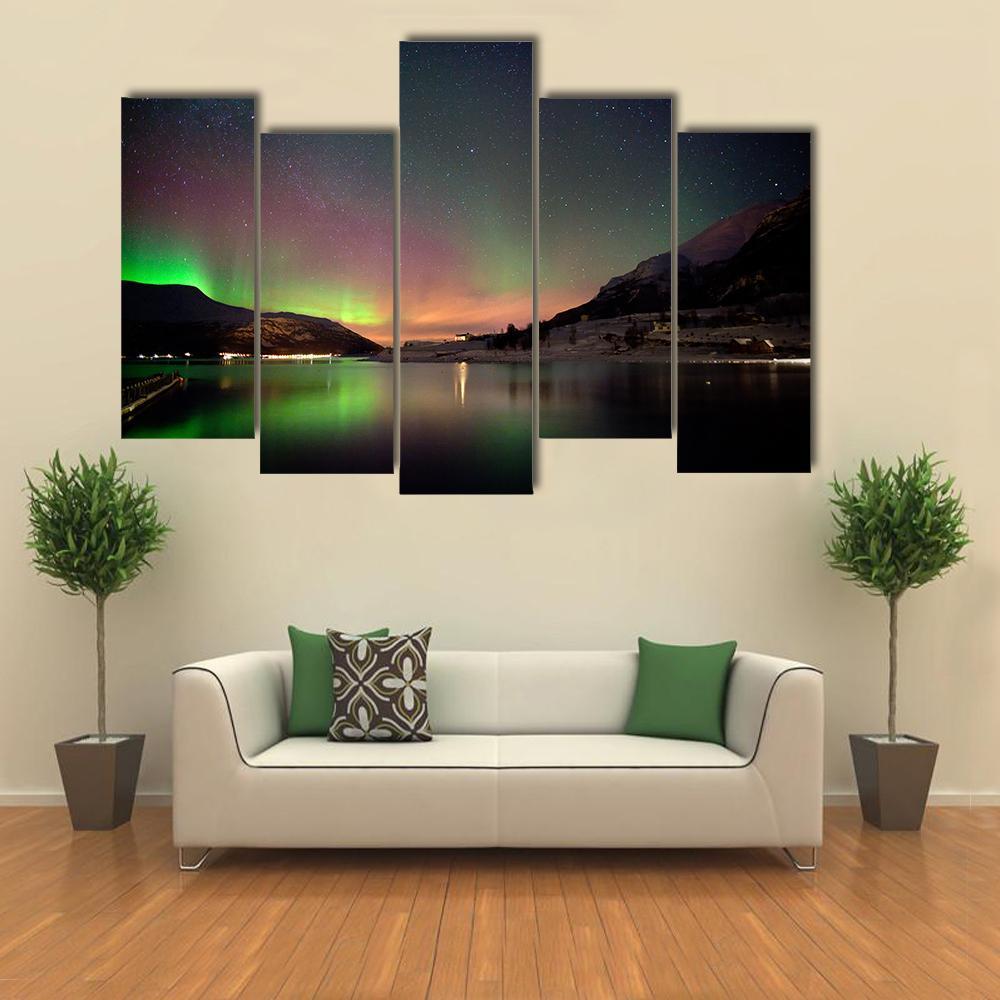 Arctic Night Aurora Borealis Canvas Wall Art-5 Pop-Gallery Wrap-47" x 32"-Tiaracle