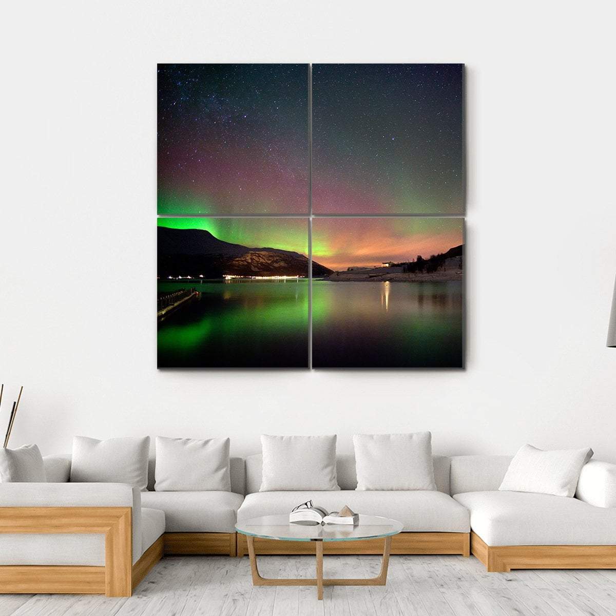 Arctic Night Aurora Borealis Canvas Wall Art-4 Square-Gallery Wrap-17" x 17"-Tiaracle