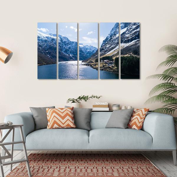 Ardal Fjord Norway Canvas Wall Art-5 Horizontal-Gallery Wrap-22" x 12"-Tiaracle