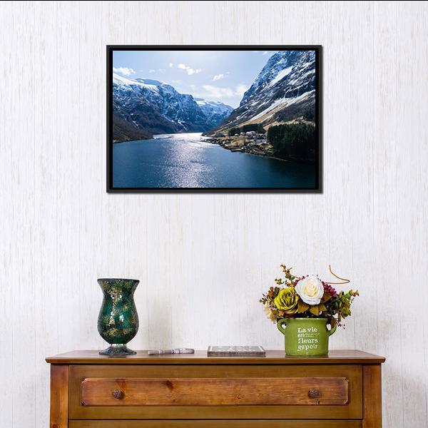 Ardal Fjord Norway Canvas Wall Art-5 Horizontal-Gallery Wrap-22" x 12"-Tiaracle
