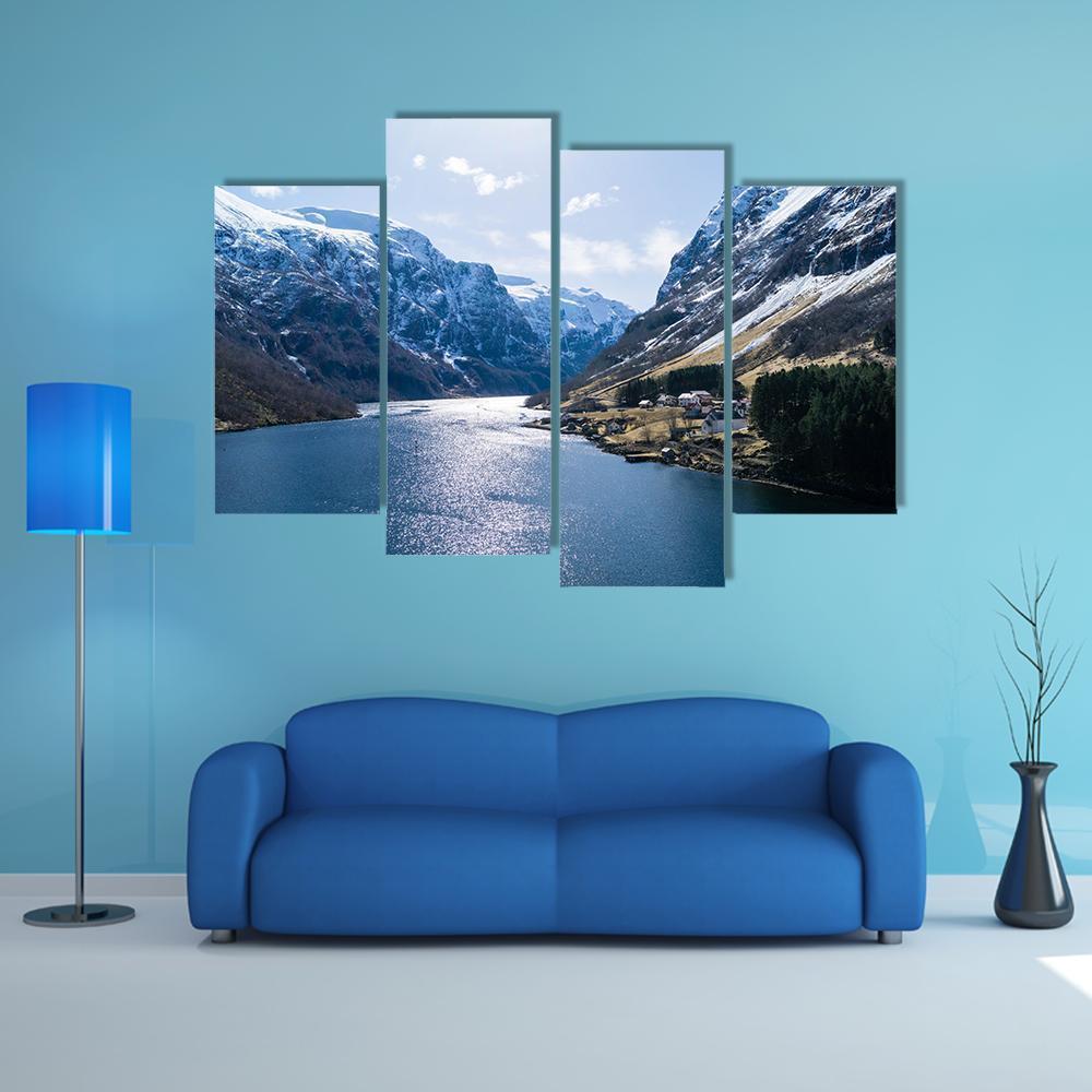 Ardal Fjord Norway Canvas Wall Art-4 Pop-Gallery Wrap-50&quot; x 32&quot;-Tiaracle
