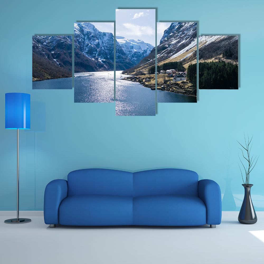 Ardal Fjord Norway Canvas Wall Art-5 Star-Gallery Wrap-62&quot; x 32&quot;-Tiaracle