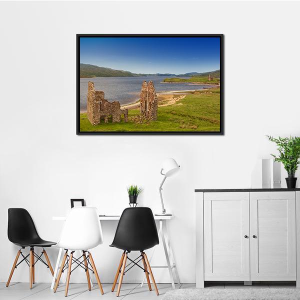 Ardvreck Castle Canvas Wall Art-1 Piece-Floating Frame-24" x 16"-Tiaracle