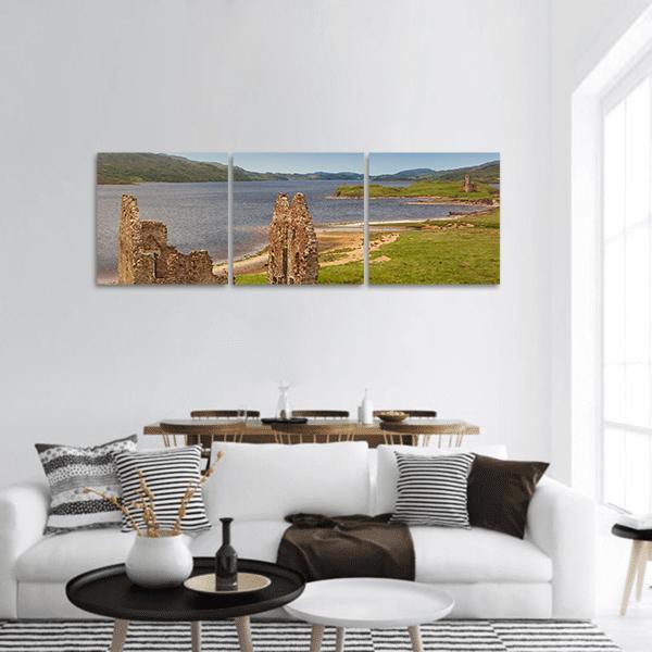Ardvreck Castle Panoramic Canvas Wall Art-3 Piece-25" x 08"-Tiaracle