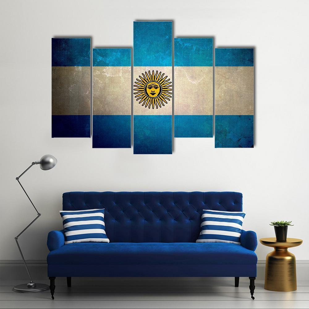 Argentina Flag Grunge Texture Canvas Wall Art-5 Pop-Gallery Wrap-47" x 32"-Tiaracle