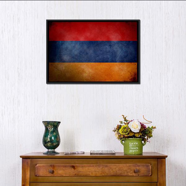 Grunge Armenian Flag Canvas Wall Art-1 Piece-Floating Frame-24" x 16"-Tiaracle