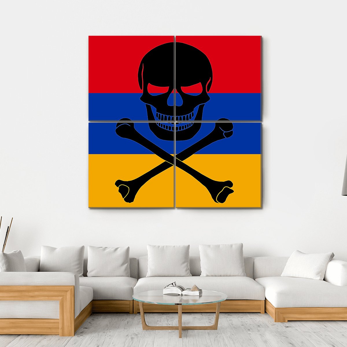 Armenian Flag With Crossbones And Jolly Roger Canvas Wall Art-4 Square-Gallery Wrap-17" x 17"-Tiaracle