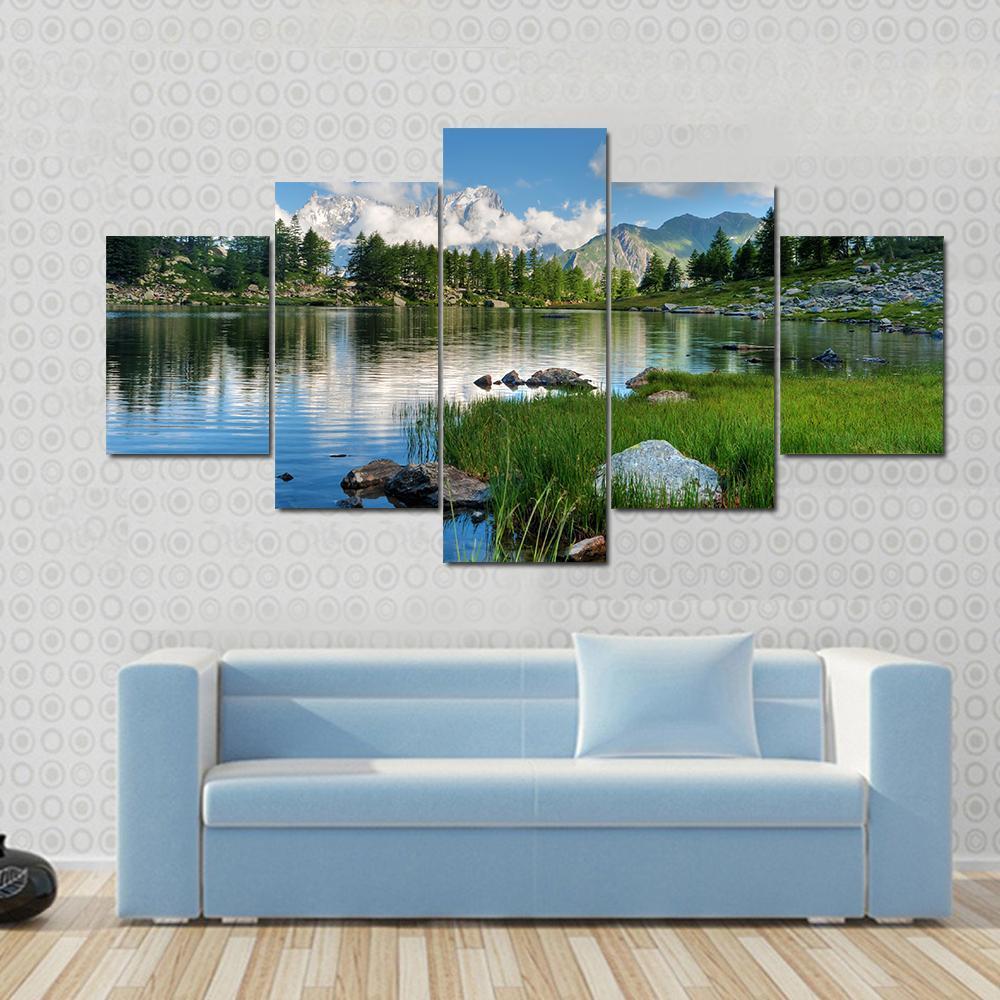 Arpy Lake Italy Canvas Wall Art-5 Star-Gallery Wrap-62" x 32"-Tiaracle