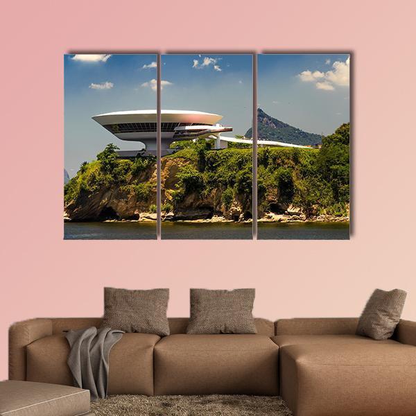 Cliff Museum In Brazil Canvas Wall Art-3 Horizontal-Gallery Wrap-25" x 16"-Tiaracle
