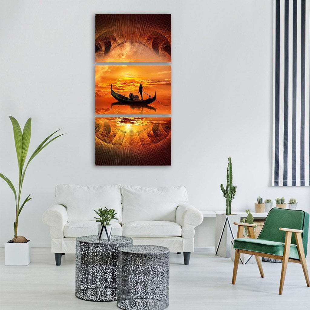 Boat At Sunset Vertical Canvas Wall Art-3 Vertical-Gallery Wrap-12" x 25"-Tiaracle