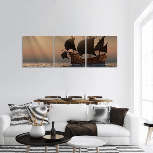 Pirate Ship Panoramic Canvas Wall Art-3 Piece-25" x 08"-Tiaracle