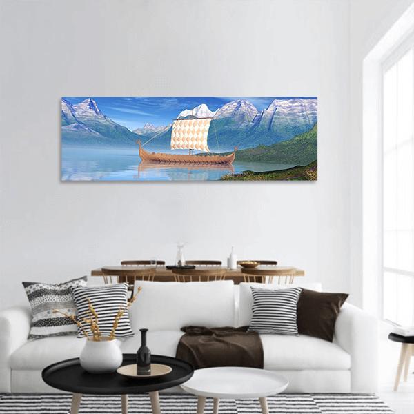 Viking Ship Painting Panoramic Canvas Wall Art-3 Piece-25" x 08"-Tiaracle