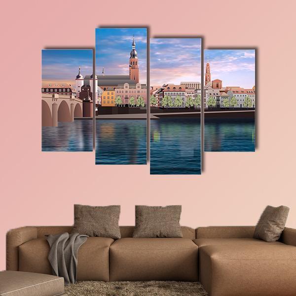 Art Work Panorama Of Heidelberg Canvas Wall Art-4 Pop-Gallery Wrap-50" x 32"-Tiaracle