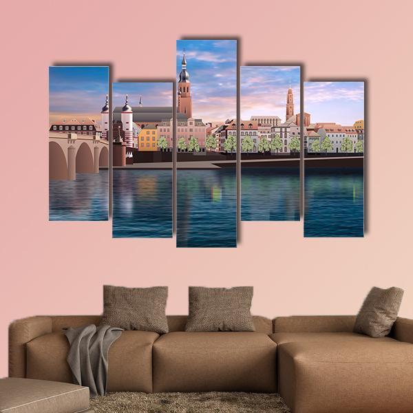 Art Work Panorama Of Heidelberg Canvas Wall Art-5 Pop-Gallery Wrap-47" x 32"-Tiaracle
