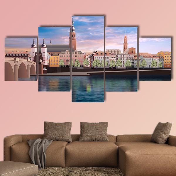 Art Work Panorama Of Heidelberg Canvas Wall Art-5 Star-Gallery Wrap-62" x 32"-Tiaracle