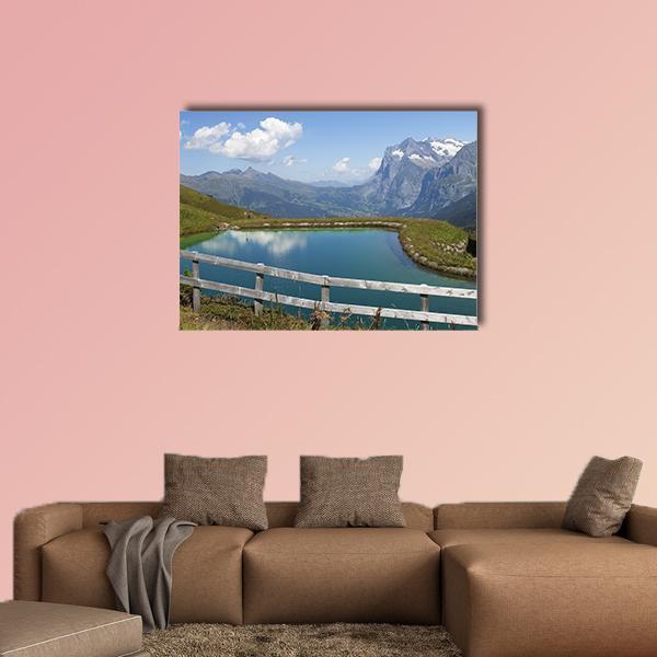 Artificial Lake Switzerland Canvas Wall Art-1 Piece-Gallery Wrap-48" x 32"-Tiaracle