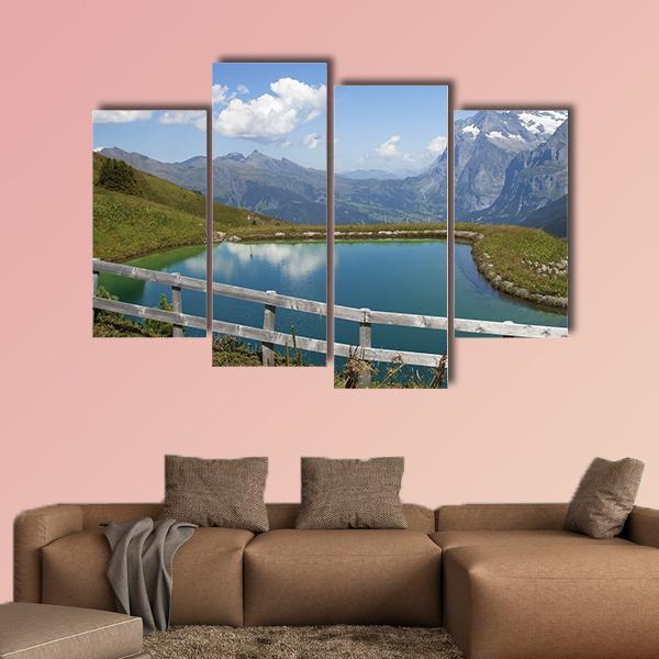 Artificial Lake Switzerland Canvas Wall Art-4 Pop-Gallery Wrap-50" x 32"-Tiaracle