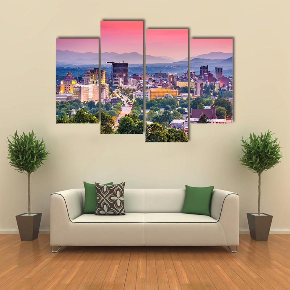 Asheville Skyline North Carolina Canvas Wall Art-4 Pop-Gallery Wrap-50" x 32"-Tiaracle