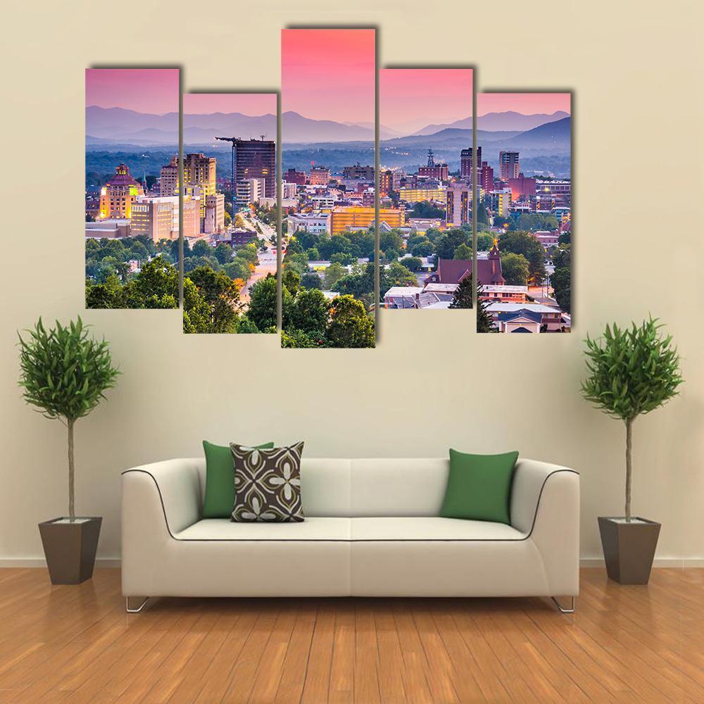 Asheville Skyline North Carolina Canvas Wall Art-5 Pop-Gallery Wrap-47" x 32"-Tiaracle