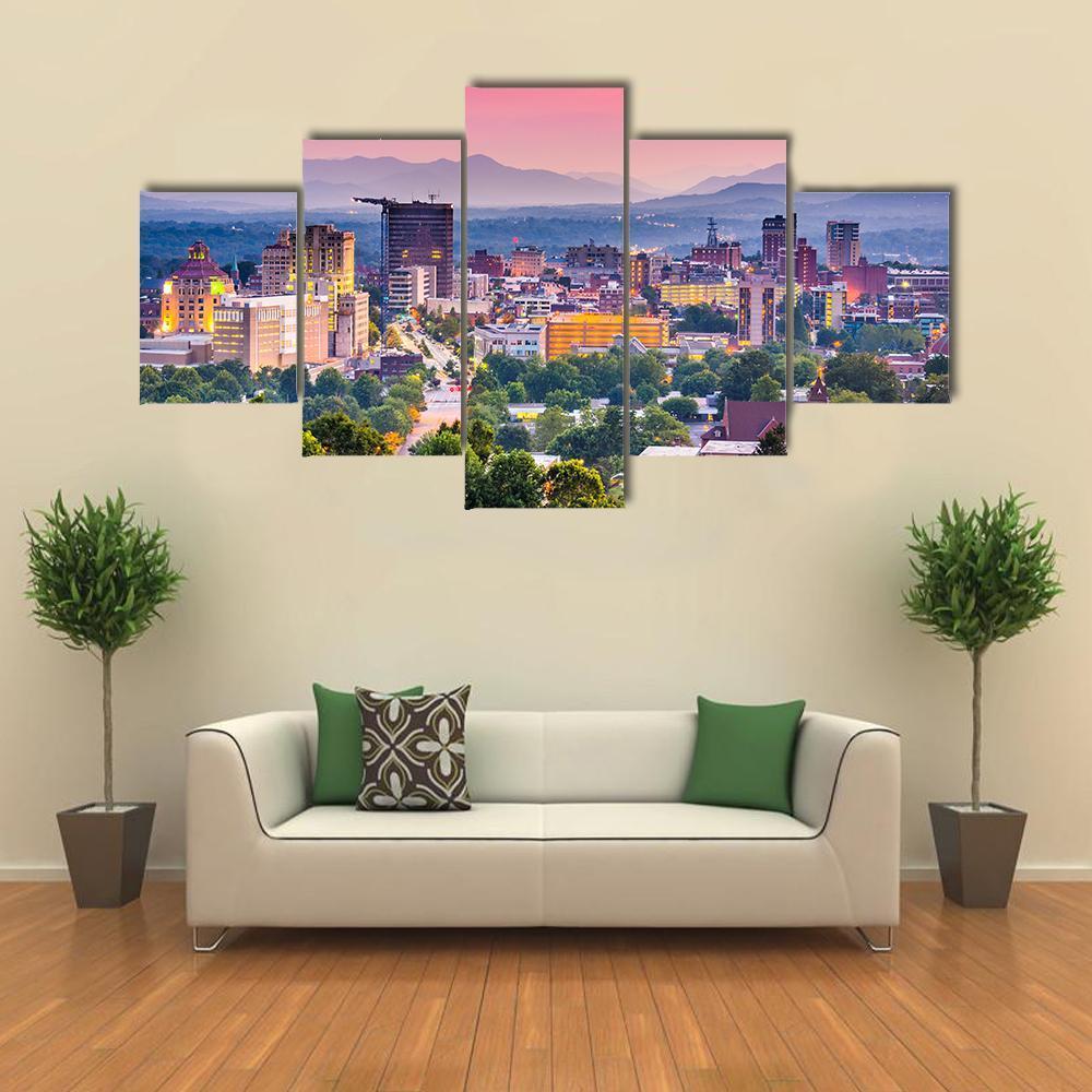 Asheville Skyline North Carolina Canvas Wall Art-5 Star-Gallery Wrap-62" x 32"-Tiaracle