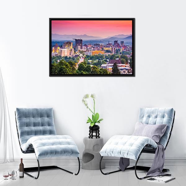 Asheville Skyline North Carolina Panoramic Canvas Wall Art-1 Piece-36" x 12"-Tiaracle