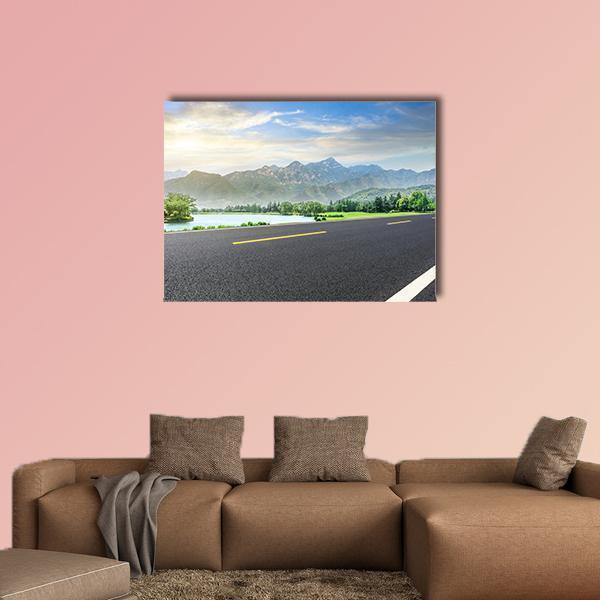 Asphalt Highway With Nature Canvas Wall Art-1 Piece-Gallery Wrap-48" x 32"-Tiaracle