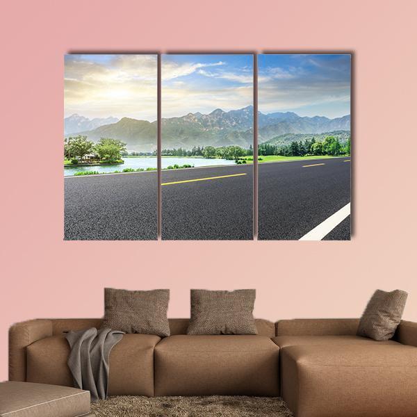 Asphalt Highway With Nature Canvas Wall Art-3 Horizontal-Gallery Wrap-37" x 24"-Tiaracle