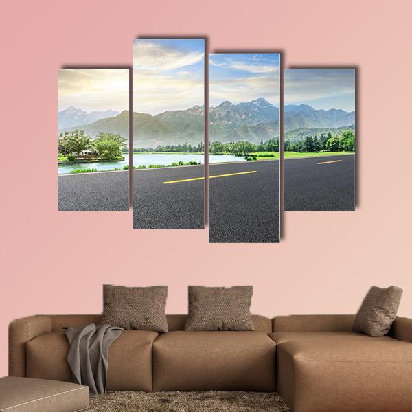 Asphalt Highway With Nature Canvas Wall Art-4 Pop-Gallery Wrap-50" x 32"-Tiaracle