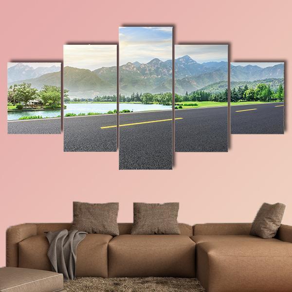 Asphalt Highway With Nature Canvas Wall Art-5 Star-Gallery Wrap-62" x 32"-Tiaracle