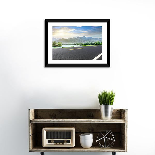 Asphalt Highway With Nature Canvas Wall Art-1 Piece-Framed Print-20" x 16"-Tiaracle