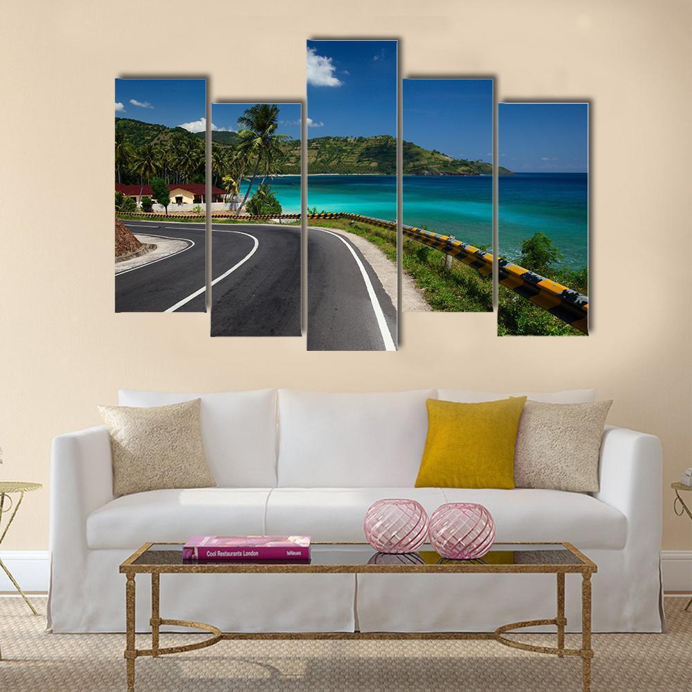 Road Along Tropical Coastline Canvas Wall Art-5 Pop-Gallery Wrap-47" x 32"-Tiaracle