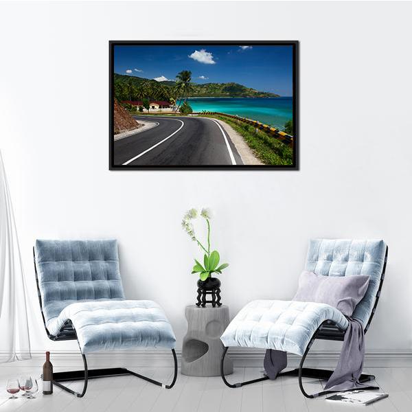 Road Along Tropical Coastline Panoramic Canvas Wall Art-1 Piece-36" x 12"-Tiaracle