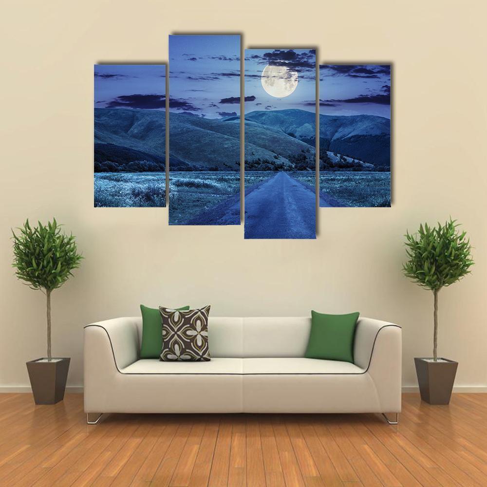 Asphalt Road At Night Canvas Wall Art-4 Pop-Gallery Wrap-50&quot; x 32&quot;-Tiaracle