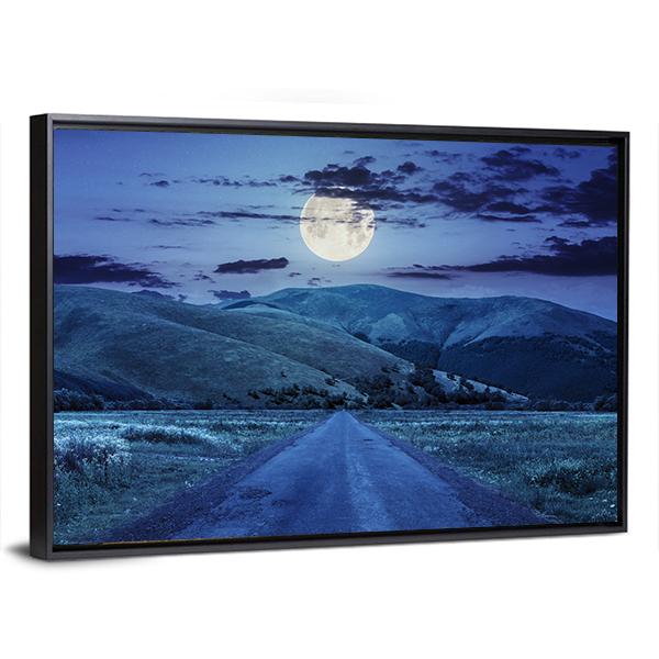 Asphalt Road At Night Canvas Wall Art-3 Horizontal-Gallery Wrap-25" x 16"-Tiaracle