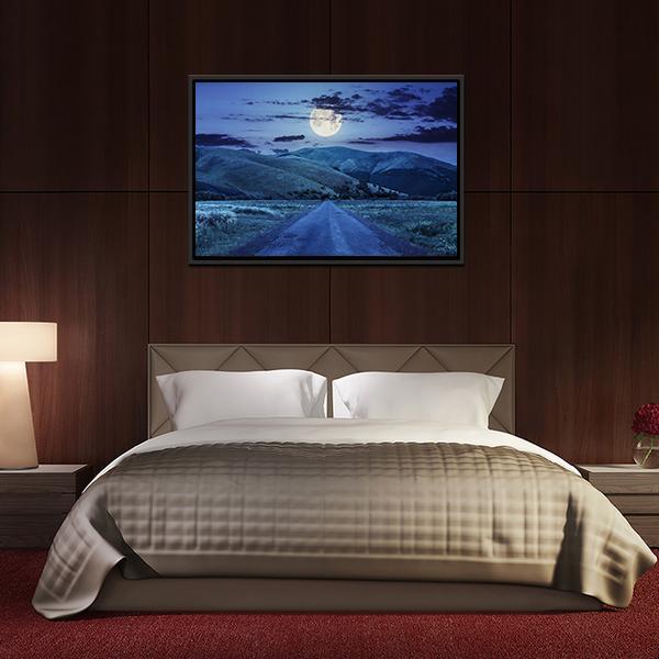 Asphalt Road At Night Canvas Wall Art-3 Horizontal-Gallery Wrap-25" x 16"-Tiaracle
