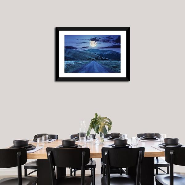 Asphalt Road At Night Canvas Wall Art-3 Horizontal-Gallery Wrap-25" x 16"-Tiaracle