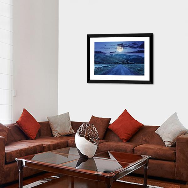 Asphalt Road At Night Canvas Wall Art-3 Horizontal-Gallery Wrap-25" x 16"-Tiaracle