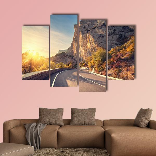 Asphalt Road In Autumn Canvas Wall Art-4 Pop-Gallery Wrap-50" x 32"-Tiaracle