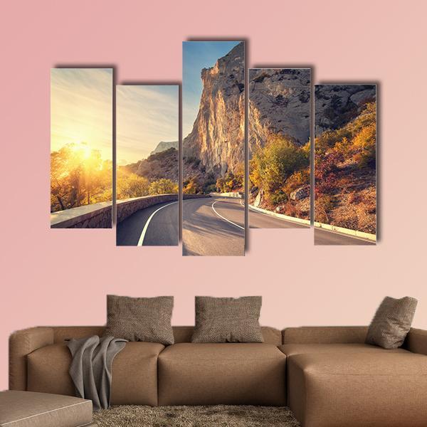 Asphalt Road In Autumn Canvas Wall Art-5 Pop-Gallery Wrap-47" x 32"-Tiaracle