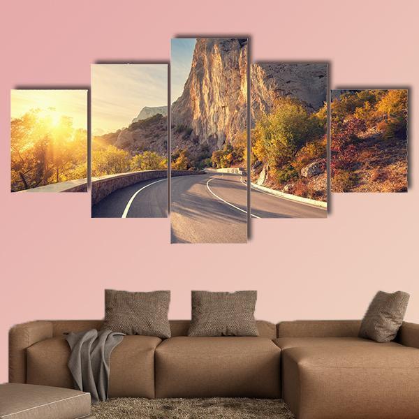 Asphalt Road In Autumn Canvas Wall Art-5 Star-Gallery Wrap-62" x 32"-Tiaracle