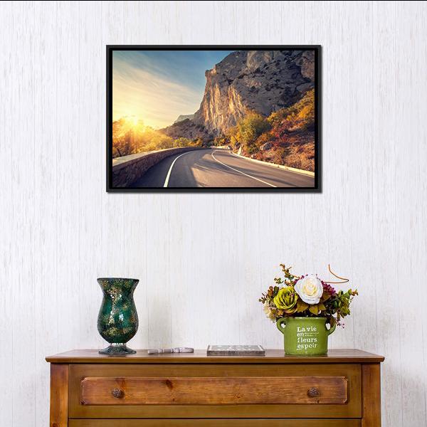 Asphalt Road In Autumn Canvas Wall Art-1 Piece-Floating Frame-24" x 16"-Tiaracle