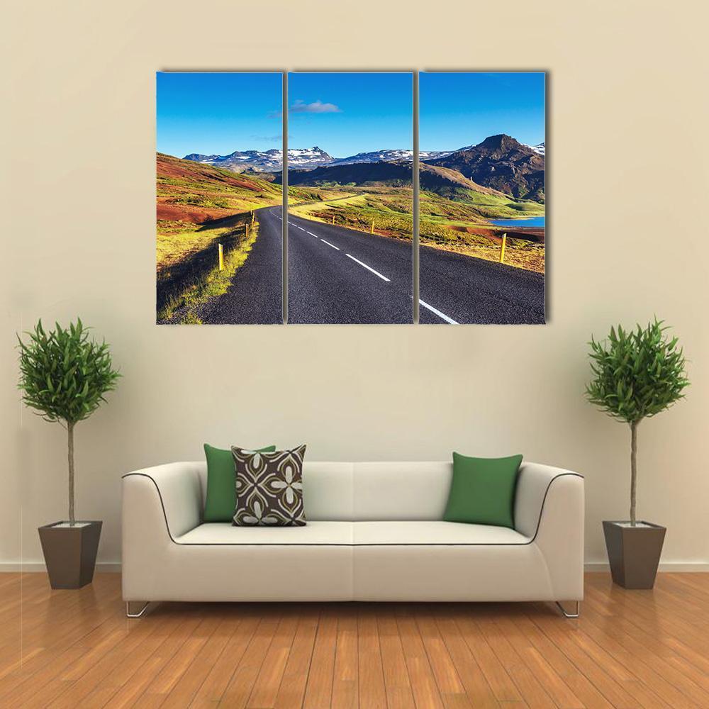 Asphalt Road In Iceland Canvas Wall Art-3 Horizontal-Gallery Wrap-37" x 24"-Tiaracle