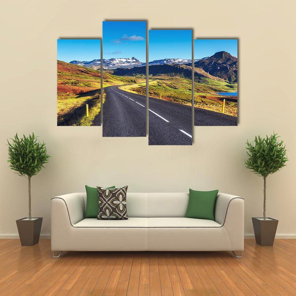 Asphalt Road In Iceland Canvas Wall Art-4 Pop-Gallery Wrap-50&quot; x 32&quot;-Tiaracle