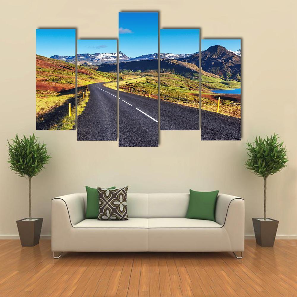 Asphalt Road In Iceland Canvas Wall Art-5 Pop-Gallery Wrap-47&quot; x 32&quot;-Tiaracle