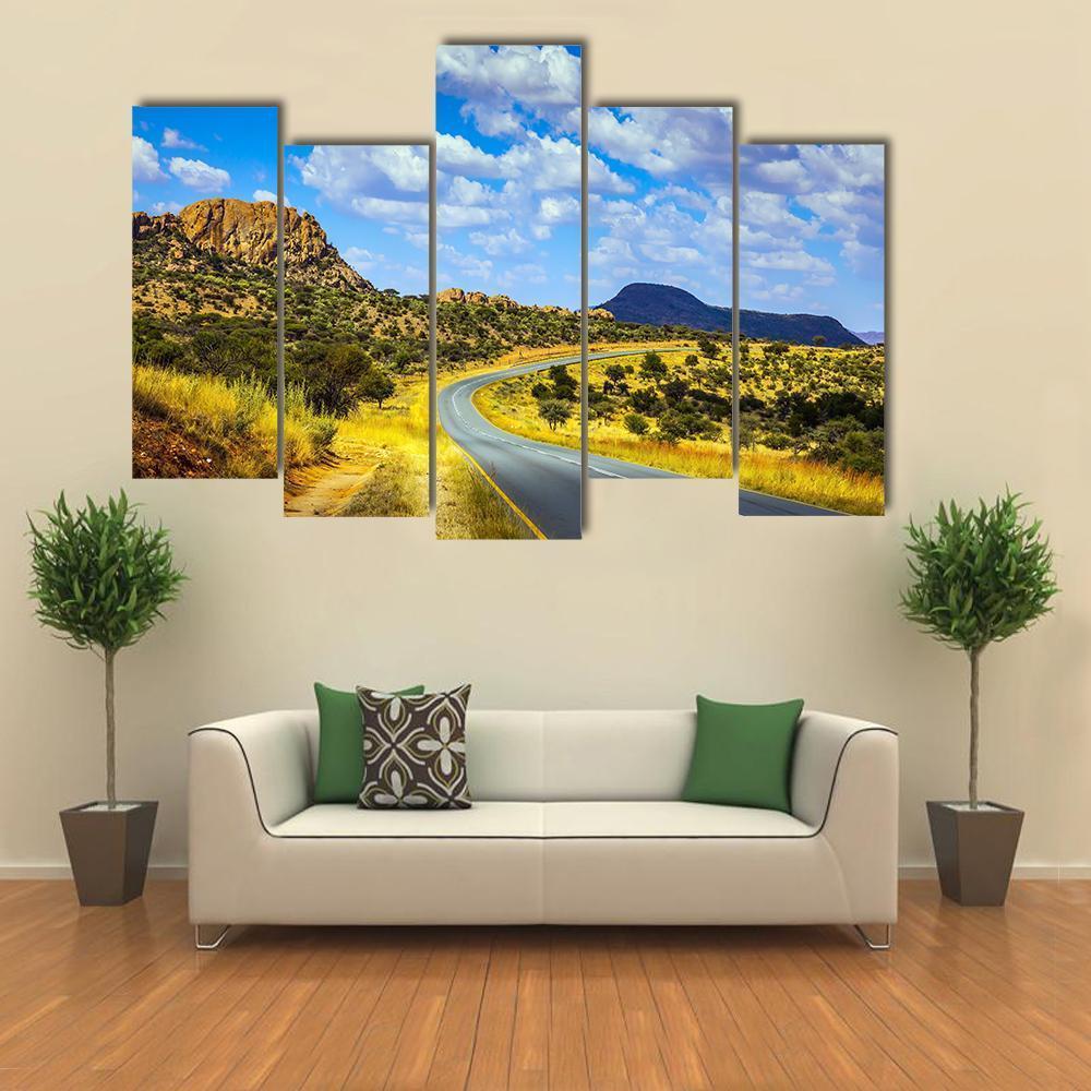 Asphalt Road In Namibia Canvas Wall Art-5 Pop-Gallery Wrap-47" x 32"-Tiaracle