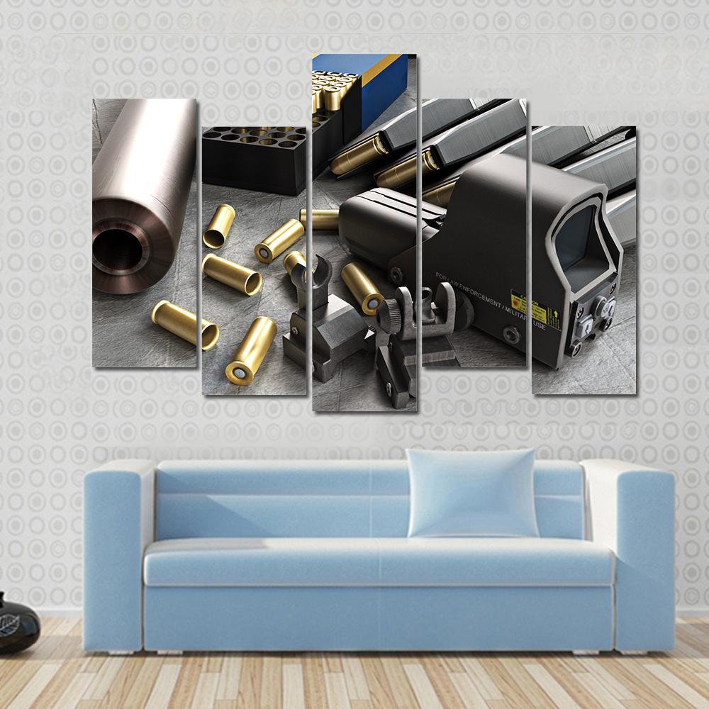 Assault Rifle Accessories Canvas Wall Art-5 Pop-Gallery Wrap-47" x 32"-Tiaracle