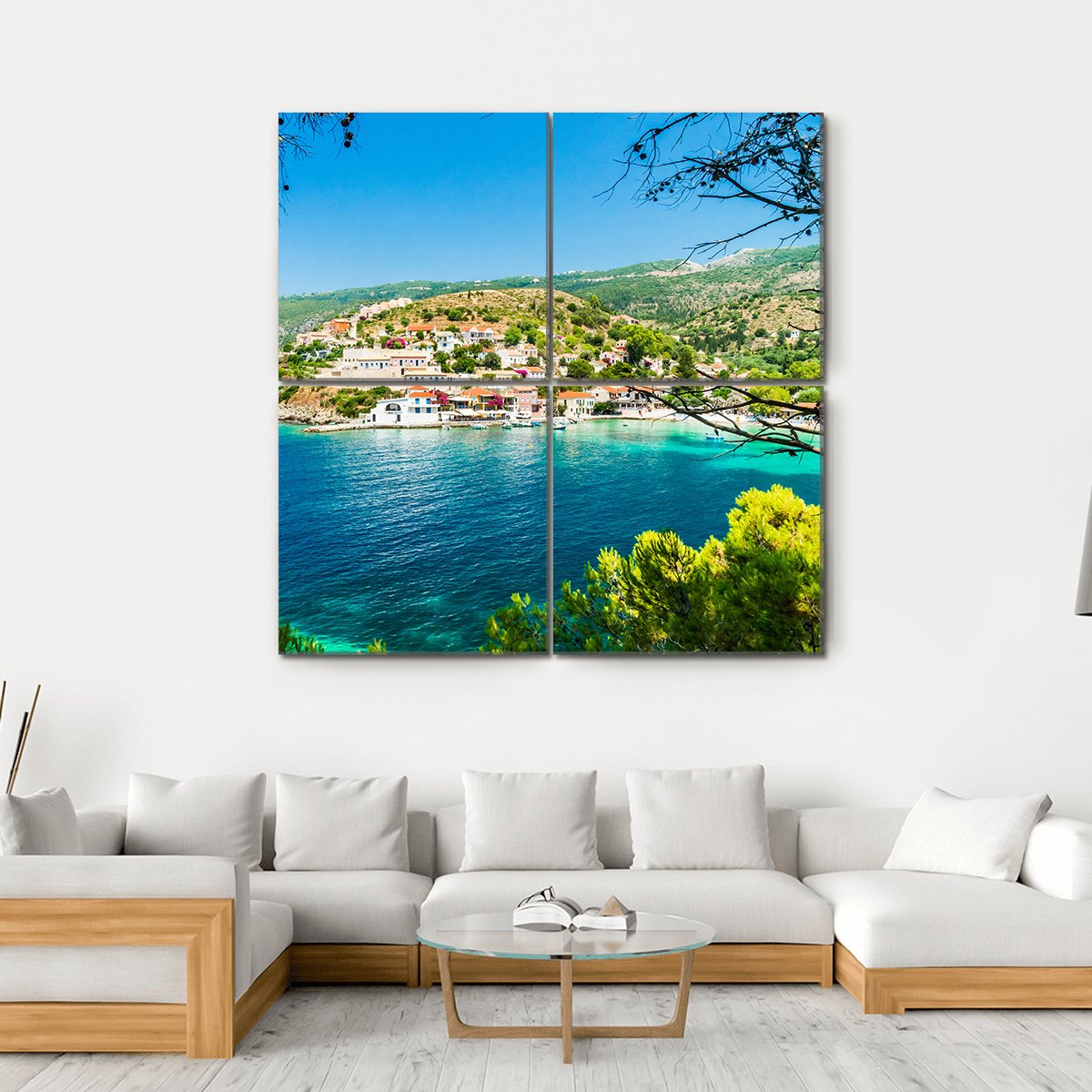Assos On The Island Of Kefalonia Canvas Wall Art-4 Square-Gallery Wrap-17" x 17"-Tiaracle