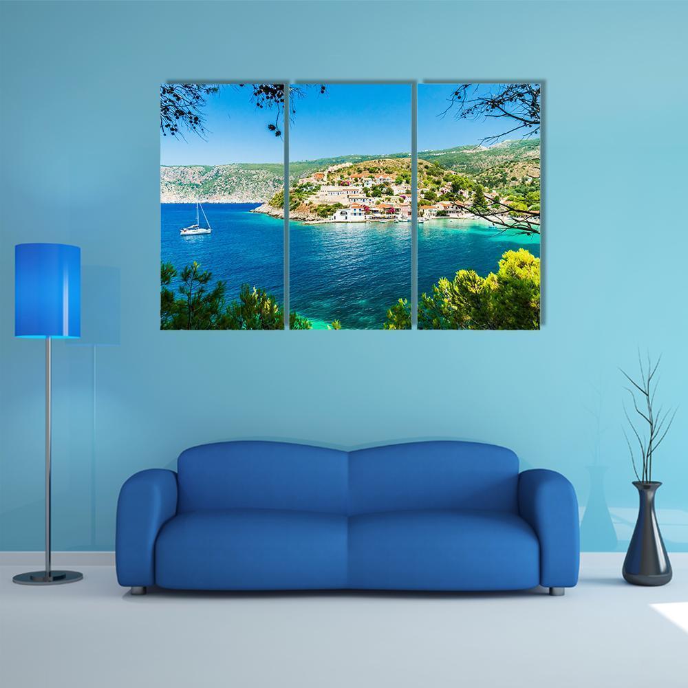 Assos On The Island Of Kefalonia Canvas Wall Art-3 Horizontal-Gallery Wrap-37" x 24"-Tiaracle