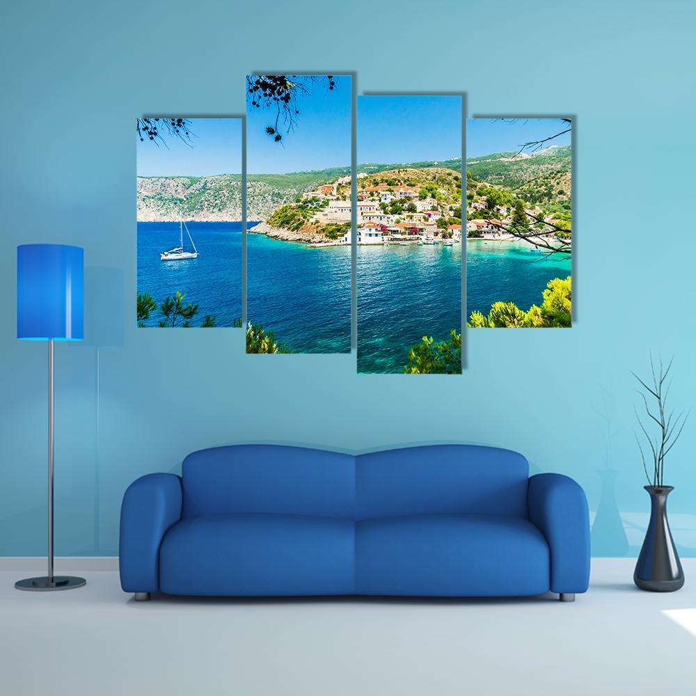 Assos On The Island Of Kefalonia Canvas Wall Art-4 Pop-Gallery Wrap-50" x 32"-Tiaracle